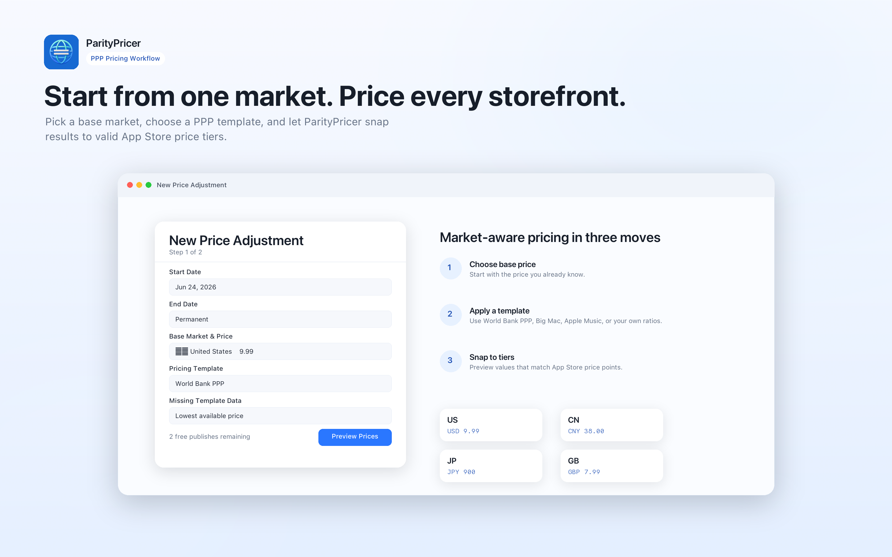 ParityPricer price adjustment setup